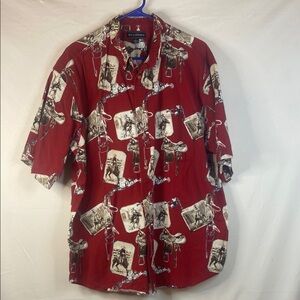 Bit & Bridle Red Western Print Men's Shirt, Size XL
